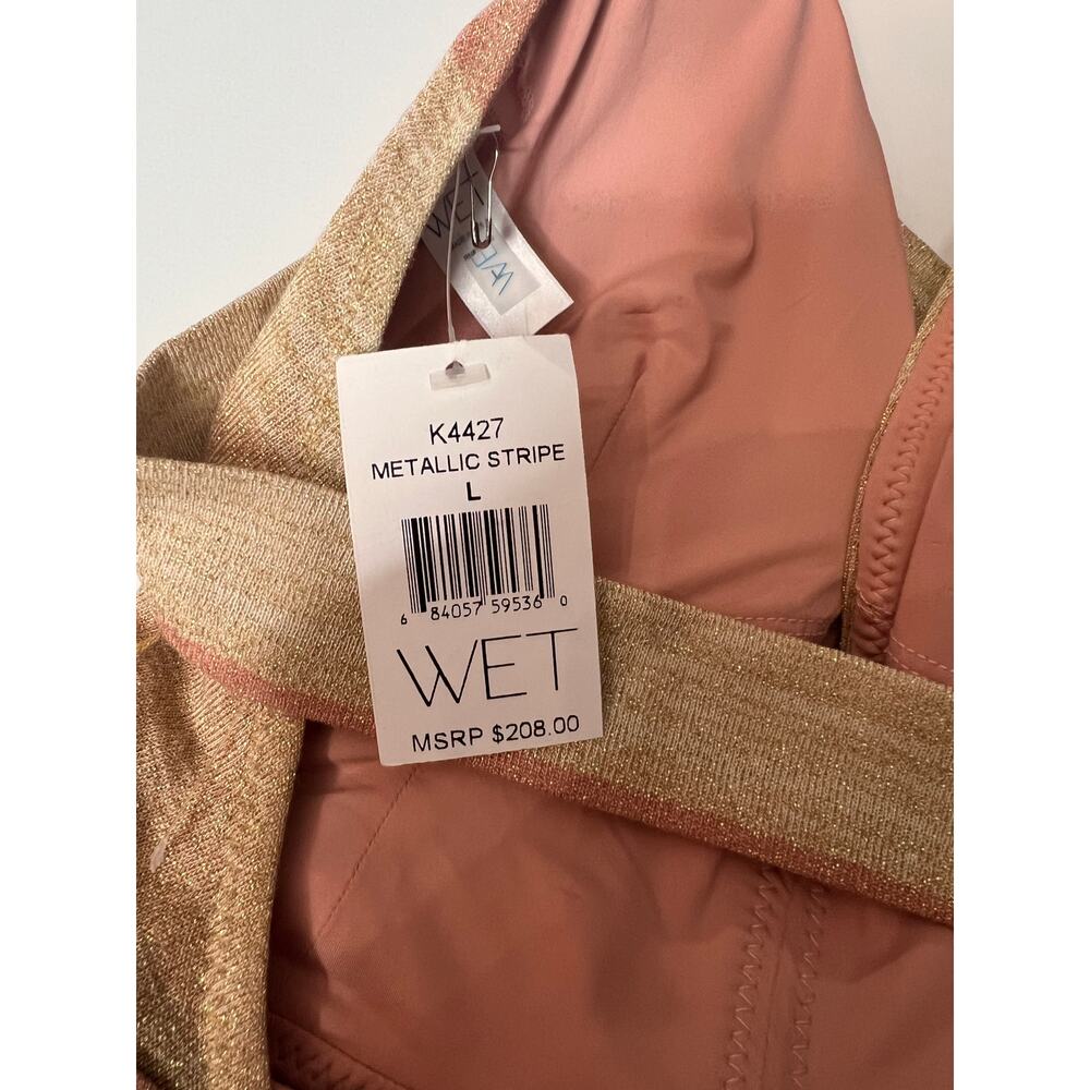 WET Seraphina One Piece Swimsuit Deep V-Neck Backless Metallic Stripe Women's L - Picture 5 of 6